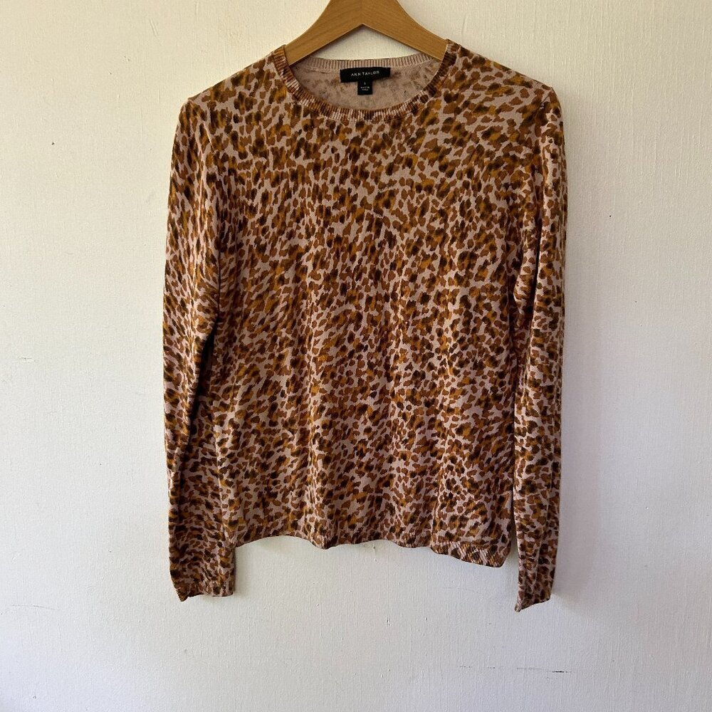 Ann Taylor Animal Print Sweater Small Knit Pullover Edgy Neutral Mob Wife